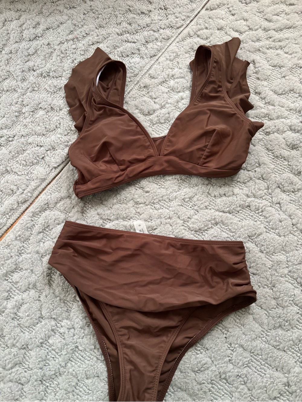 Brown Women's Ruffle Strap Bikini Set